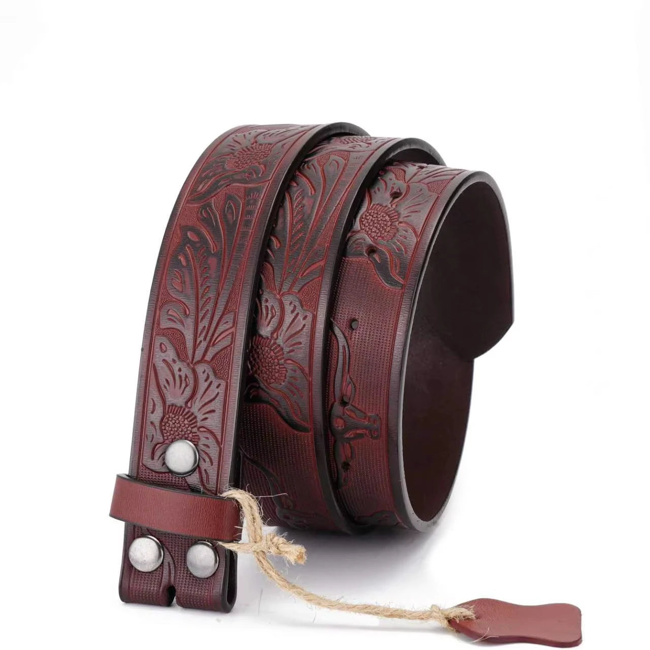 Custom Vintage Men's Belts with Embossed Pattern Factory Direct Split Leather Strap Without for Buckle