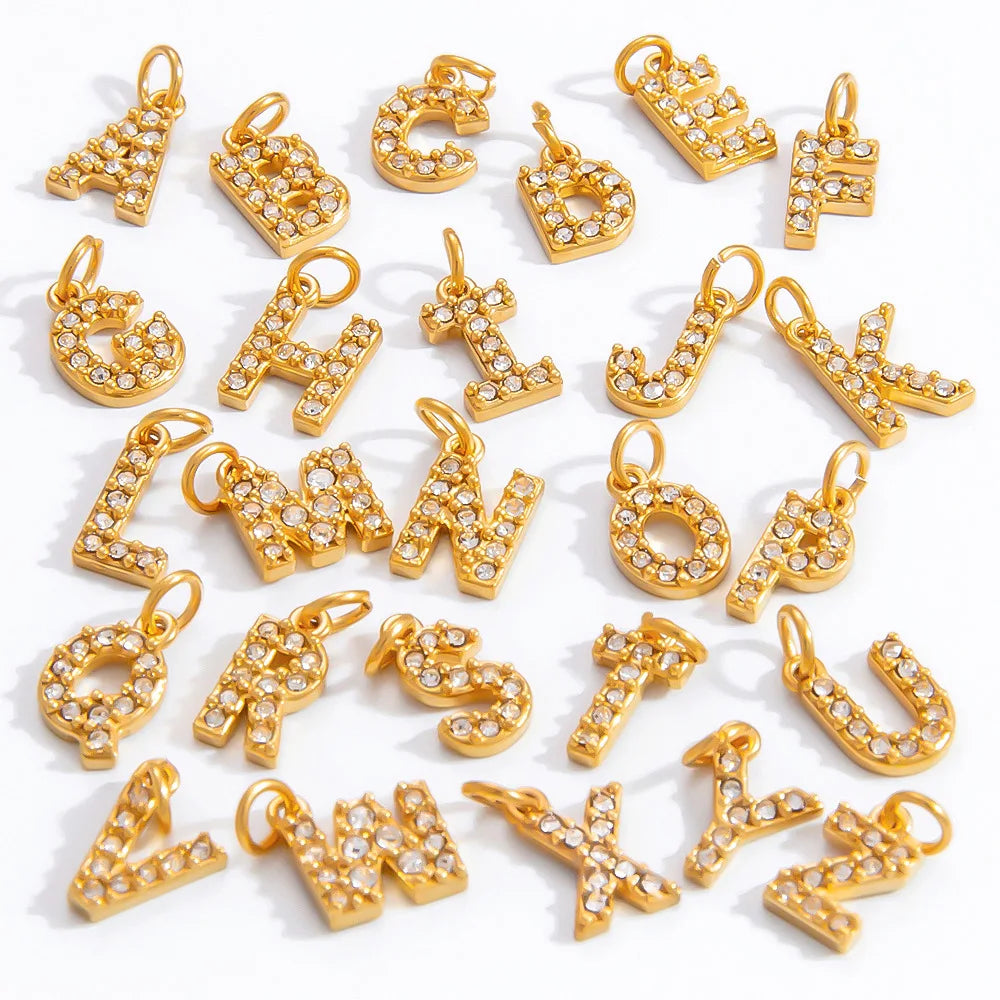 Hot Selling Custom Necklace Jewelry Stainless Steel 18k Gold Plated Letters Zircon Inlay Pendant Necklace for Women Gift