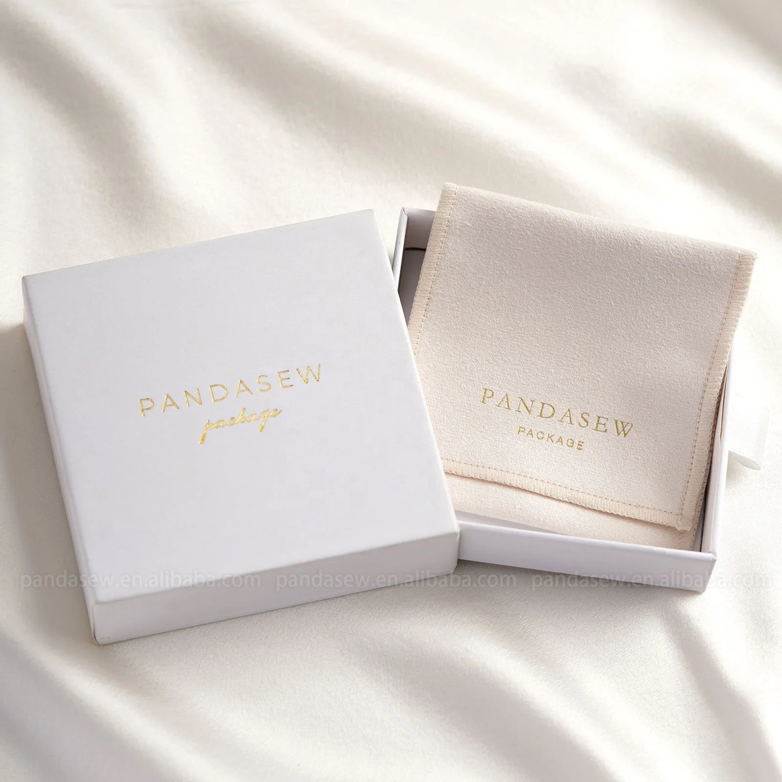 PandaSew Custom Paper Cardboard Drawer Packaging Jewelry Box and Velvet Jewelry Pouch Bag With Logo Printed