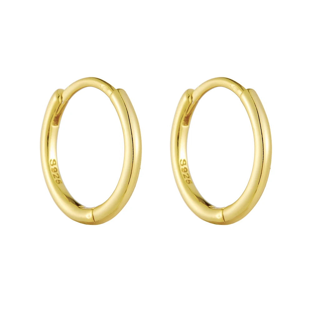 925 Sterling Silver 14K Gold Plated Mini Series Minimalism Geometric Jewelry Simple Huggies 6Mm 7Mm 8Mm 9Mm Hoop Earrings
