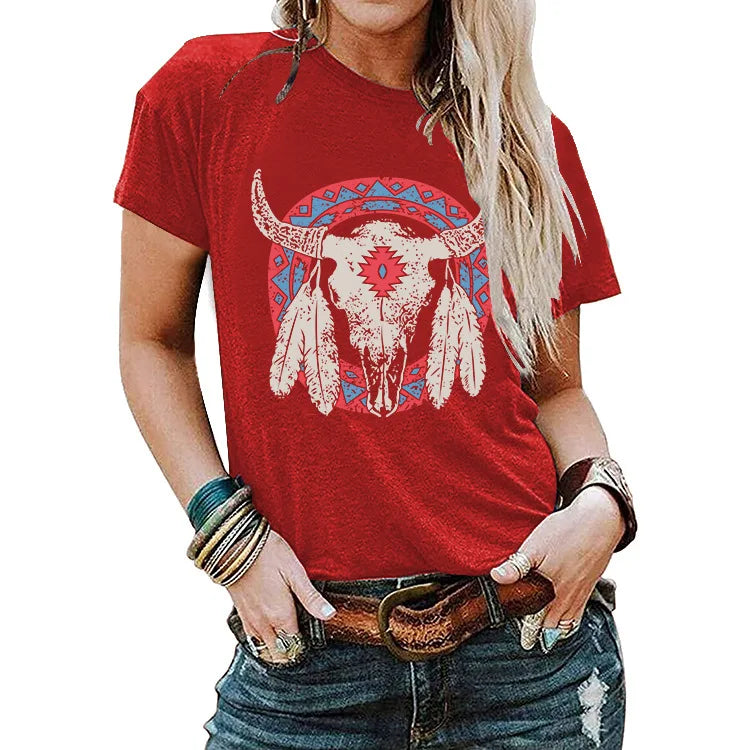 2023 Super Chic Aztec Vintage Bull Head Tees Women Oversized Graphic Women Summer T Shirt