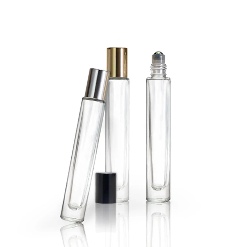 10 ML Square Round Shape Thick Bottom Transparent 10ml 15ml Roll on Glass Bottle  with Metal Roller for Essential Oil Perfume