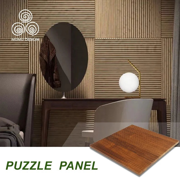 MUMU Interior Exterior Herringbone Self Adhesive 3D Decorative Cladding Wood Slatted Wall Panels for Walls
