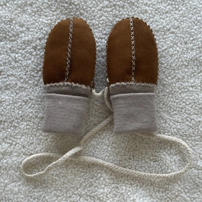 Sample Support Hot Sale Winter Warm Real Sheepskin With Fur Gloves Sheepskin Double Faced Sheepskin Mittens for Baby