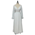 4258# Bohemian Wedding Dresses Illusion v Neck Long Sleeve Bridal Gowns Plus Size Chiffon Wedding Gown Lace Wedding Dress