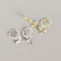 18K Gold Plated 925 Sterling Silver Dragonfly Earrings Animal Pendant With Cz for Women