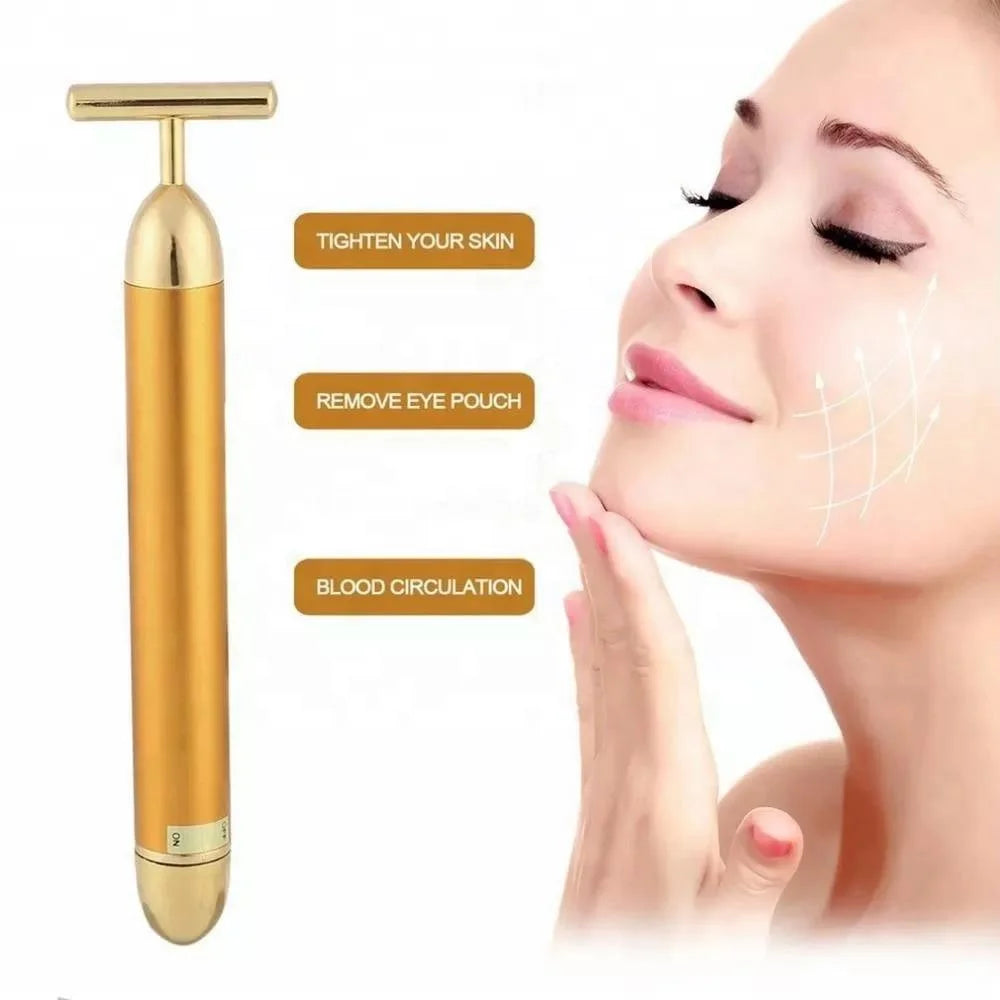 Hot Selling Facial Lifting Roller Skin Massage Anti Aging 24k Gold Energy Beauty Bar Vibrating Face Roller