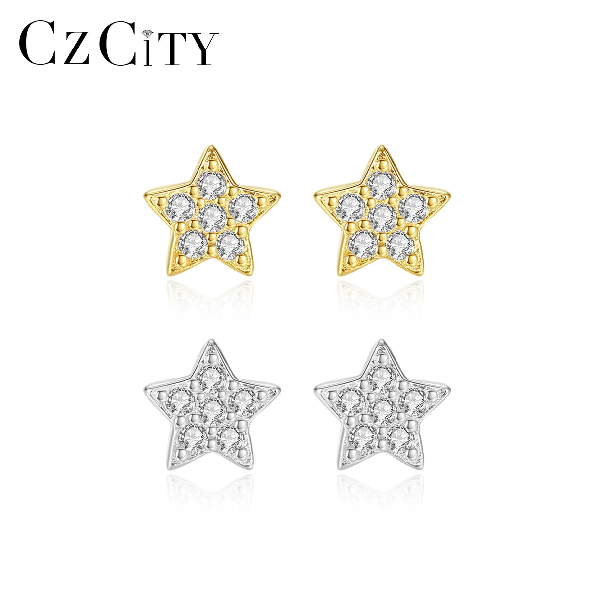 CZCITY  Silver Earing 925 S925 Popular New 2026 Designs Korean Fashion Two Pairs Stud Earrings Set Star Stud Earrings