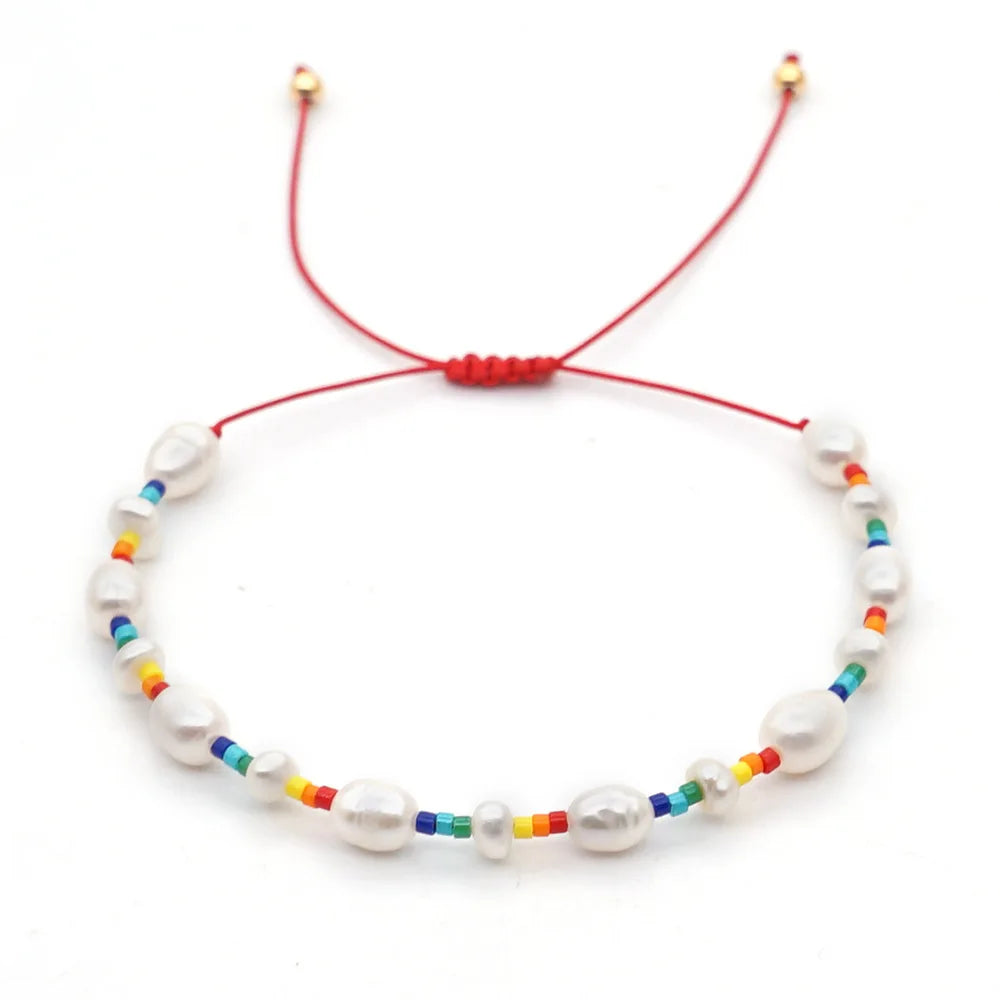 Freshwater Pearl Beaded Small Seed Bead Neon Ocesrio Colorful Adjustable Cotton Children's Trendy Bracelet Ropechai