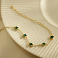 K065 Vintage Minimalist Gold Plated Green Zirconia Bangle Multi-square Green Emerald Gemstone Charm Bracelet Jewelry Women
