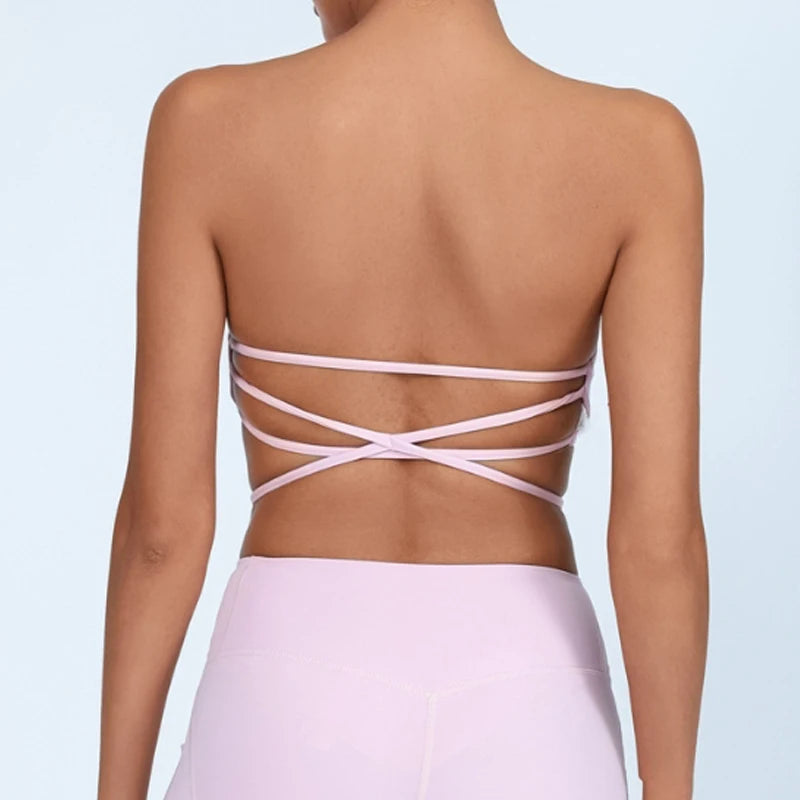 Girlfriend Collective Women's Sexy Cross Back Sports Bra Bandeau Top for Fitness & Gym Strapless Yoga Sports Tube Top
