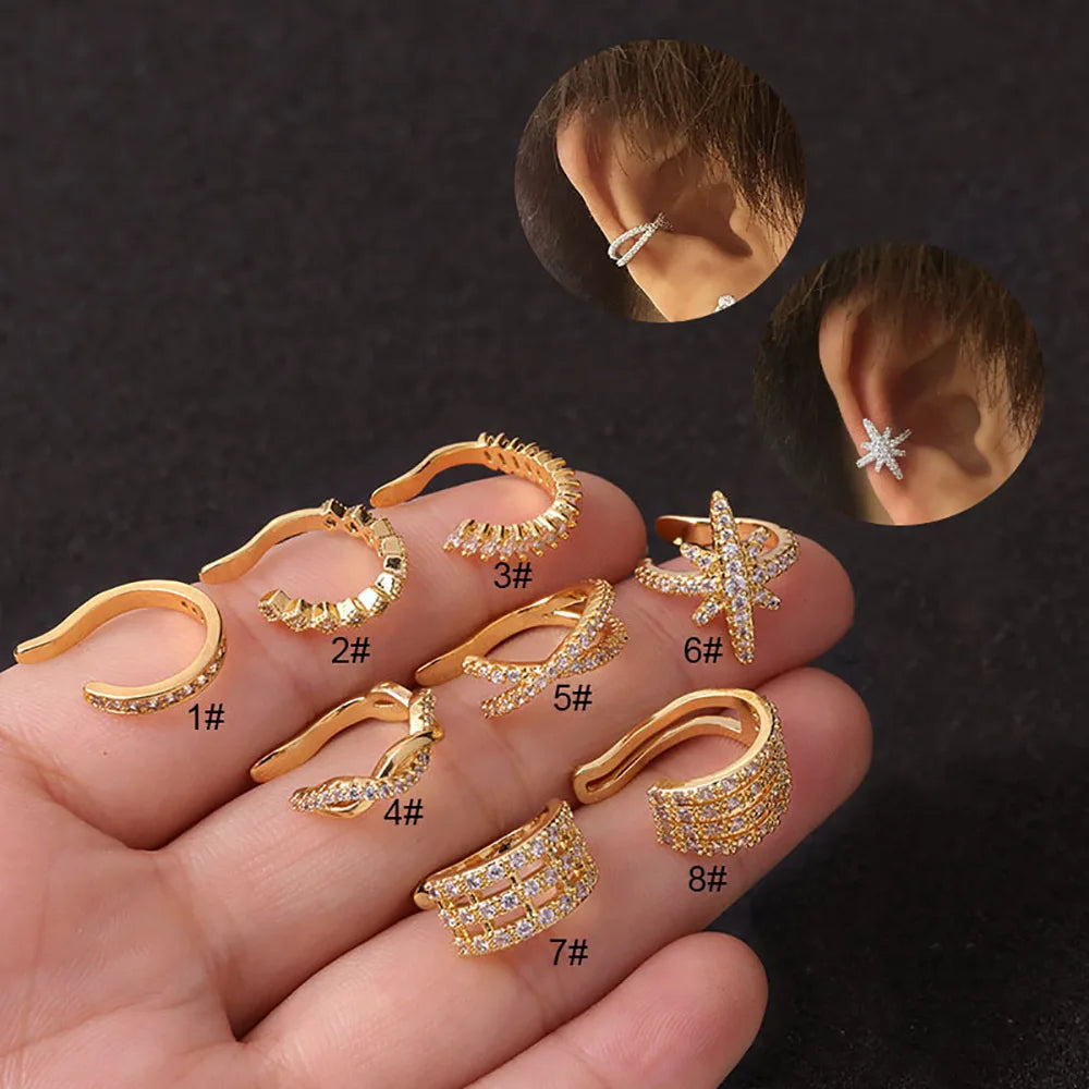 Non Piercing Cartilage Hypoallergenic Copper Fashion Accessories Jewelry Zircon Cz Women Ear Cuff Earrings