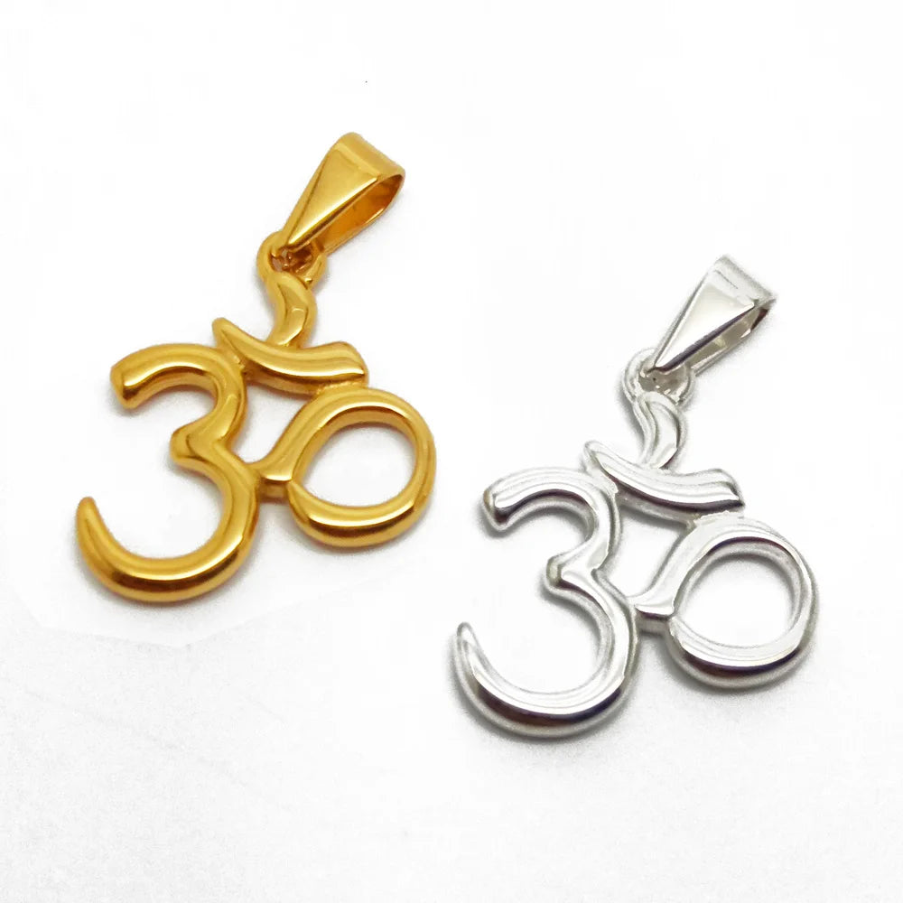 Boho Women Om Yoga Fans Charm 20mm Stainless Steel Aum Ohm Pendant Jewelry 18k Gold Plated Religious Yoga Sign Pendant