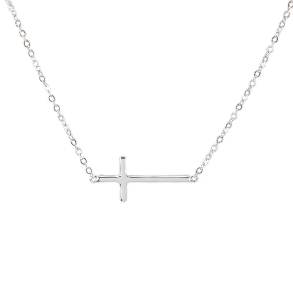 Initial Necklace Jewelry Sideway Cross Necklace Sterling Silver Cross Necklace