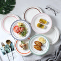 New Design Handmade Color Line European Style Pasta Steak Foor Serving Dinnerware Round Shallow Ceramic Dinner Plates