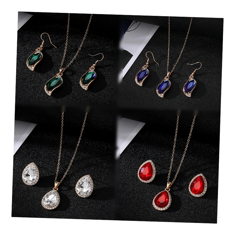 Retro Style Water Drop Design Green Zircon Jewelry Set for Party