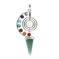 Hongzhuo New Cone Shape Natural Stone Pendulum Crystal Yoga 7 Chakra Spiral Hexagonal Cone Pendant Green aventurine Reiki Healing Pendulum Jewelry