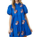 2024 Spring/Summer New  Lips Beaded Embroidered Dresses Women's Bubble Sleeve Shirt Dresses