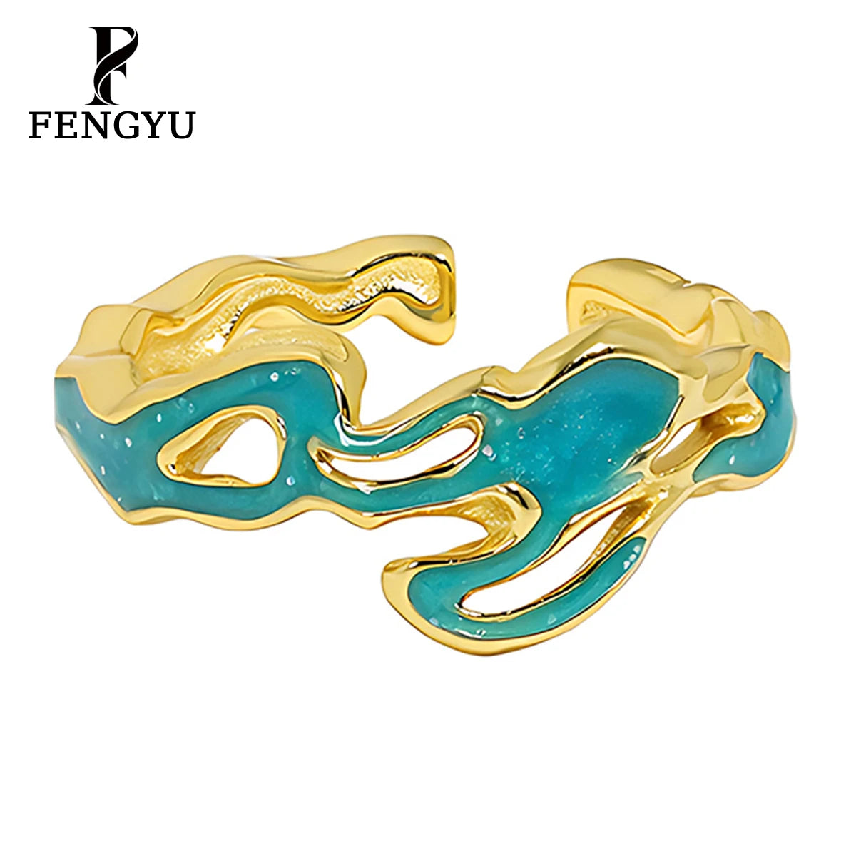 Fine 18k Gold Irregular Enamel Band Rings for Women 925 Sterling Silver Fashion Girls Adjustable Ring Custom Jewelry Wholesale