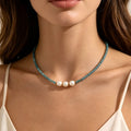 Handmade Dainty Blue Natural Stone Beaded Stainless Steel Waterproof Clasp Freshwater Pearl Necklace Women and Girls Jewelry