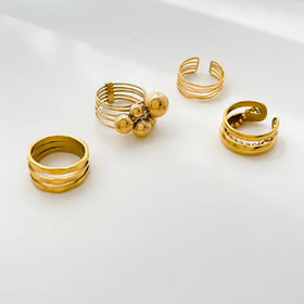 High End Geometric Hollow Adjustable Ring Waterproof Minimalist Stainless Steel Gold Plated Ring Anillos De Acero Inoxidable
