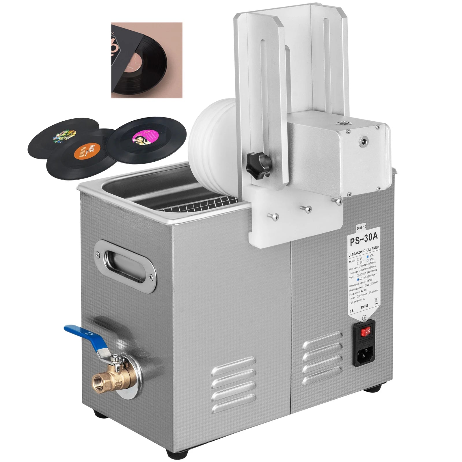 Ultrasonic Record Cleaner 6L Ultrasonic Vinyl Record Cleaning Machine Complete Kit W/ Drying Rack Anti-rust