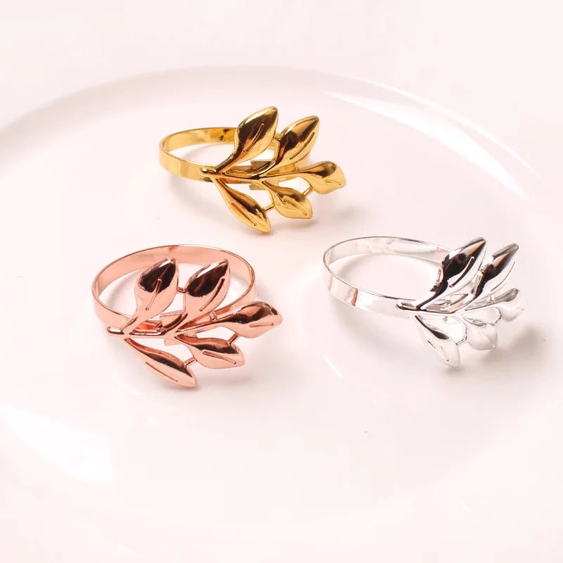 Elegant Rose Gold Napkin Ring Table Gold Leaf Napkin Rings Gold Fall Napkin Holders for Birthday Wedding Valentines