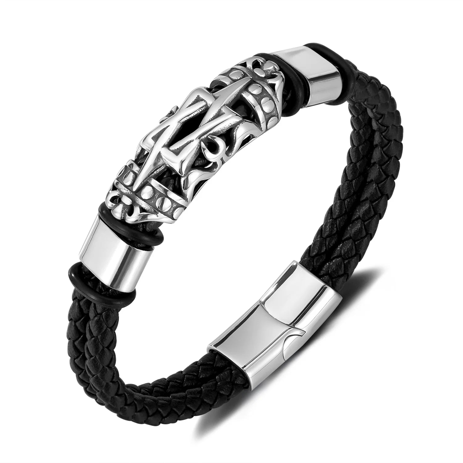 European and American Men Women Hand Jewelry Vintage Handmade Braided Genuine Leather Wrap Bracelet With Magnetic Clasp