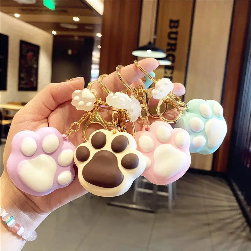 Sezzer Cute Rubber Animal Cat Paw Doll Key Ring Car Keychain Cartoon Pendant Schoolbag Ornament Alloy