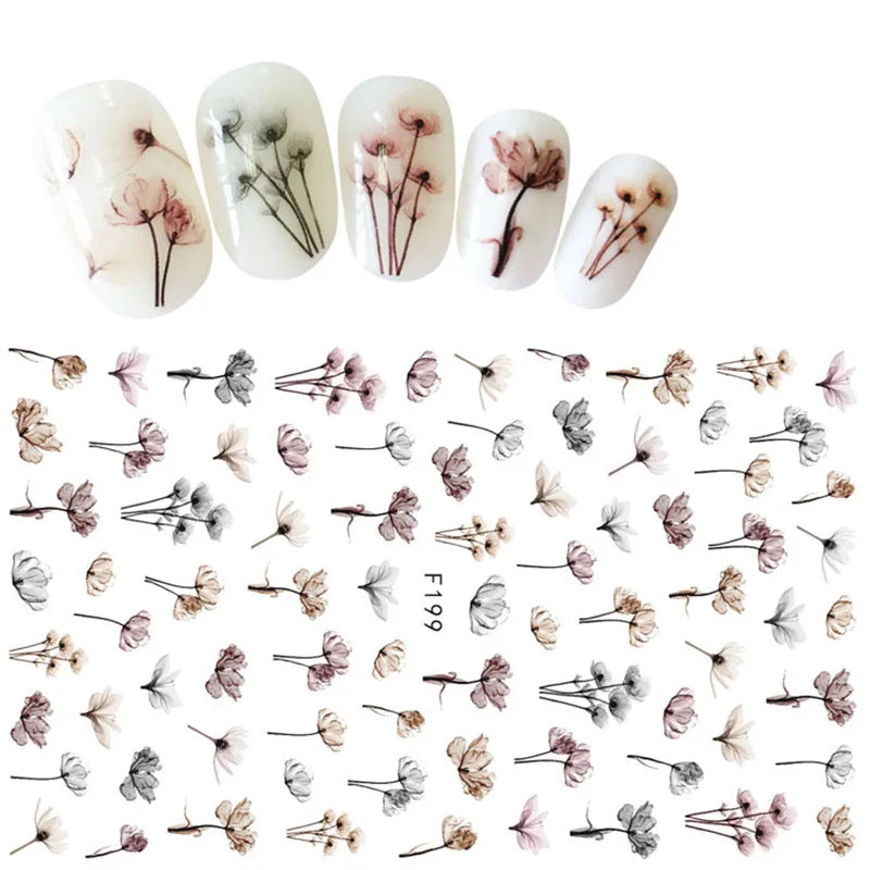 High Quality Flowers Maple Leaves Nail Art Stickers Adhesive Nail Decals for Nail Art DIY