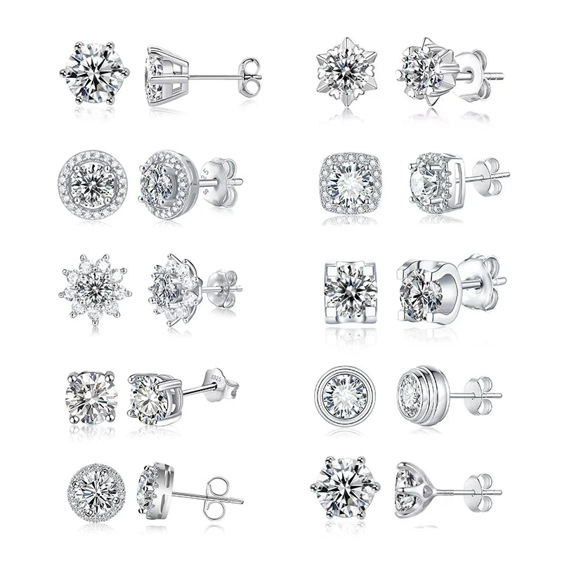 DEF VVS Claw Set halo Classic Moissanite Studs Round Cut Loose Gemstones S925 Sterling Silver Ladies Moissanite Earrings