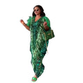 New Design African Long Dresses for Women Chiffon Printing Africa Dresses Ostrich Feather Two Piece Set