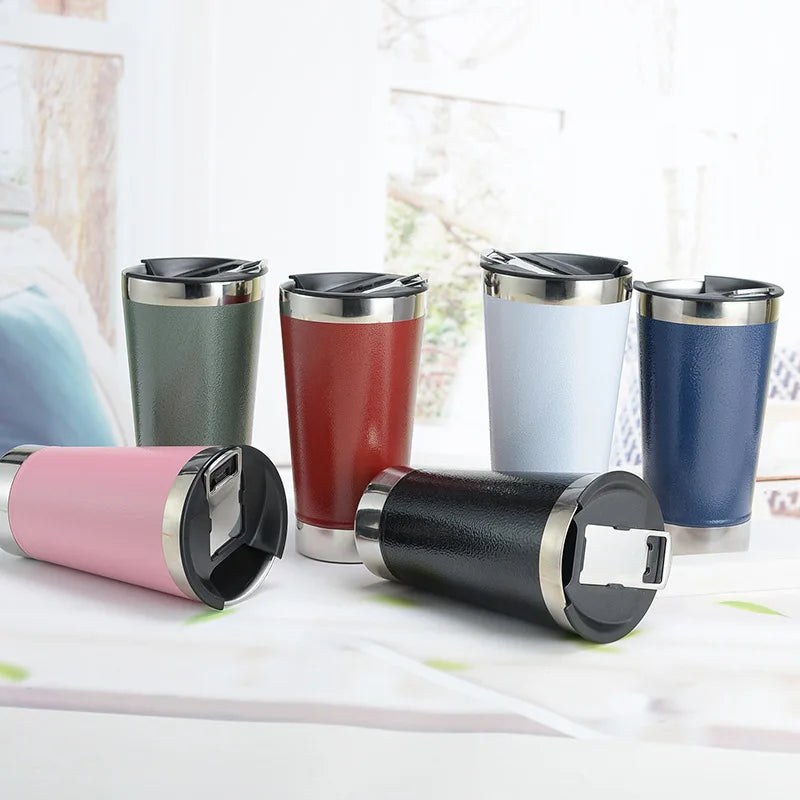 17oz Hot Selling Spill-proof Classic Stay Chill Beer Pint 500ml Custom logo Double Wall Stainless Steel Mug with Bottle Opener