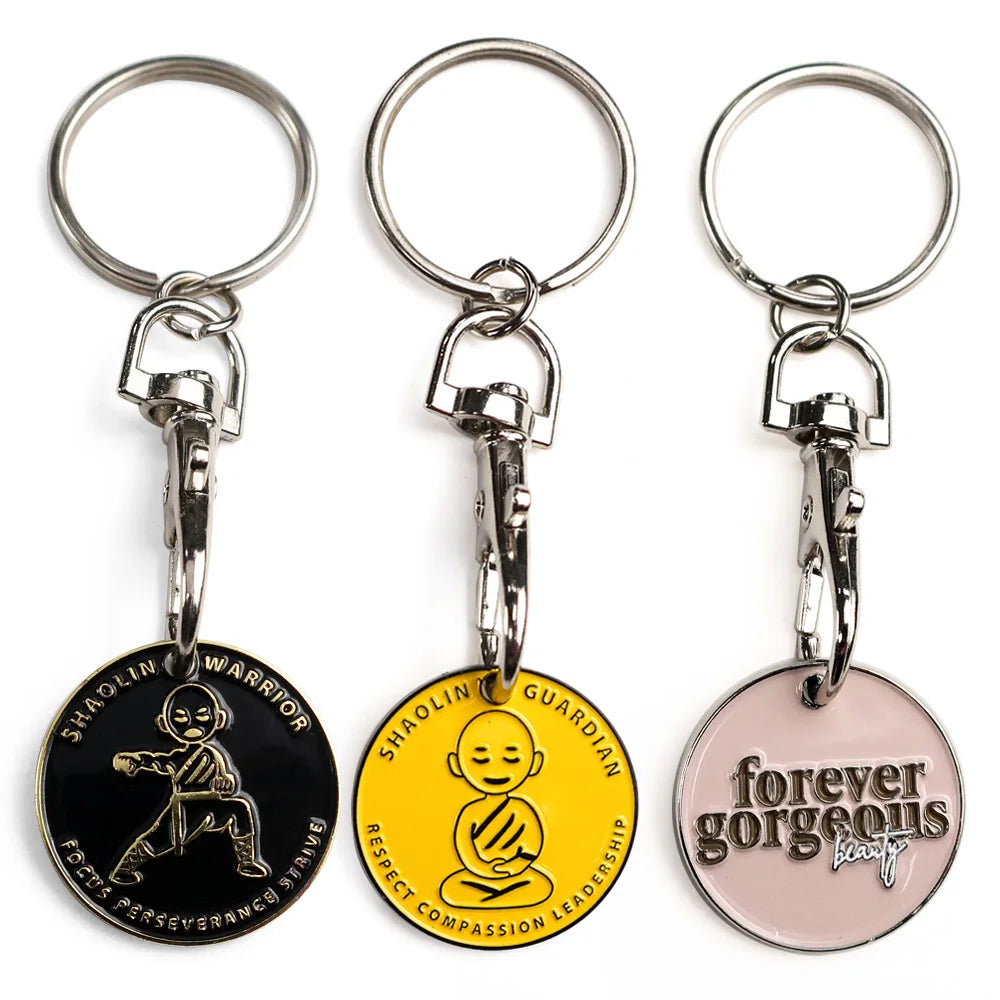 Luxury Supermarket Shopping Cart Chip Custom Logo Design Metal Keyring Trolley Token Coin Keychain Key Chain