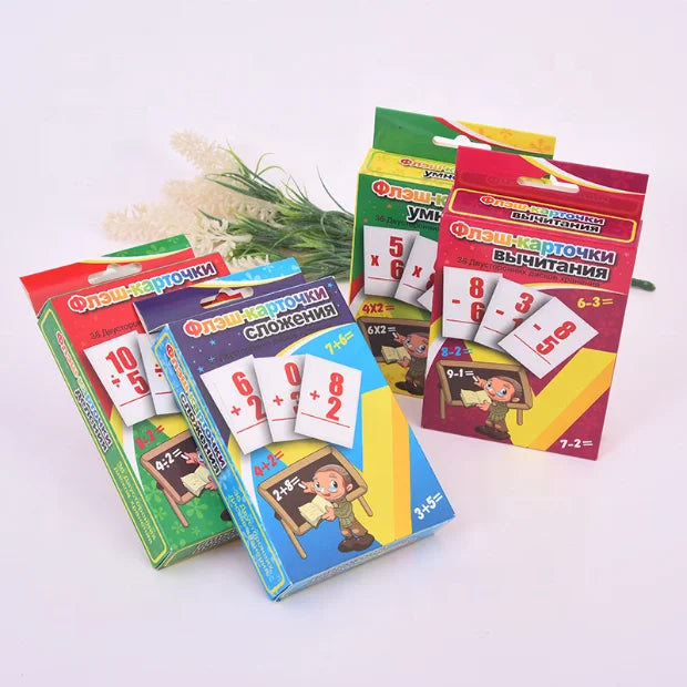 Children Russian Math Flash Cards 4-8 Years Old Mathematics Arithmetic Early Education Learning Cards