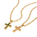 J&D Fashion Jewelry Trendy 18K Gold Stainless Steel Zircon Green White Square Zircon Cross Pendant Necklace for Women