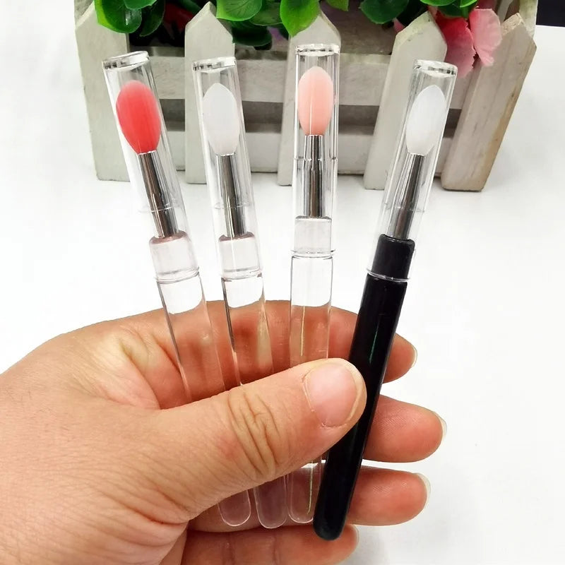 Clear Handle Eye Shadow Makeup Brush Silicon Lip Gloss Film Cream Brush with Cap Silicone Glitter Eyeshadow Applicator