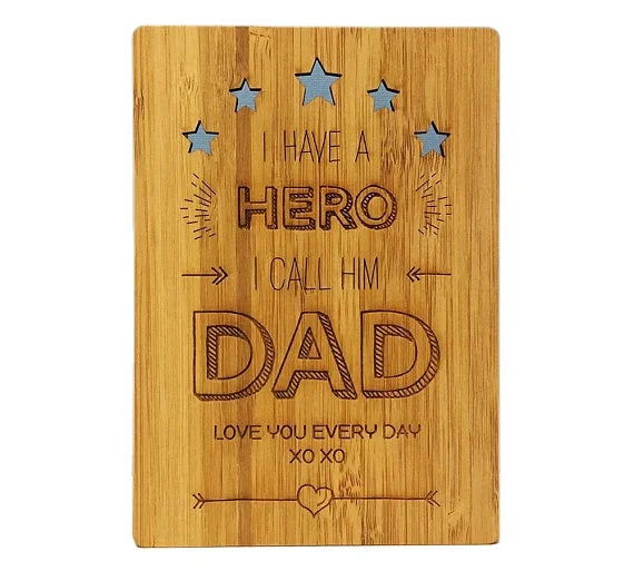 Laser Engraved Bamboo Greeting Card for Father Dad Birthday Card Wholesale Fathers Day Love Gifts Greeting Cards with Envelope