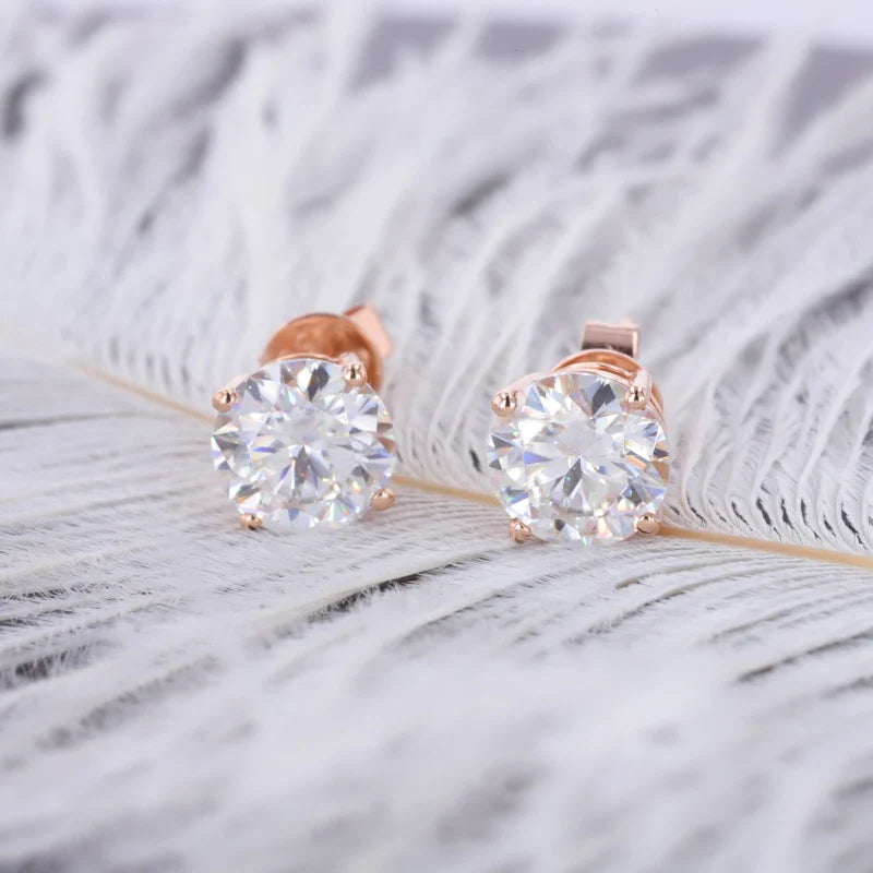 Starsgem 9K Yellow Gold 5mm GH Moissanite Diamonds Push Back Stud Earring