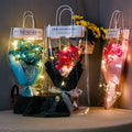 Portable Rose Gypsophila Dried Flower Bouquet + LED Light + Gift Bag Flower Gift Box Valentine's Day Birthday Gift Bride Bouquet