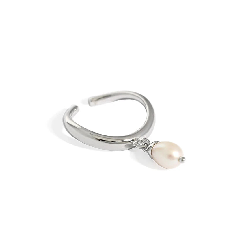 Dainty Pearl Stacking Dangle Ring Solid 925 Sterling Silver Freshwater Pearl Dangle Ring
