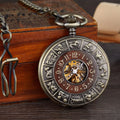 Vintage Number Dial Mechanical Pocket Watch Wood Circle Carved Men Unique Hollow Steampunk Retro Mechanical Clock Watches Chain
