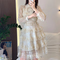 Spot Plus Size Autumn New Mesh Long Sleeve Temperament Casual Fashion Multi Layer Lace Dress Women's Dress
