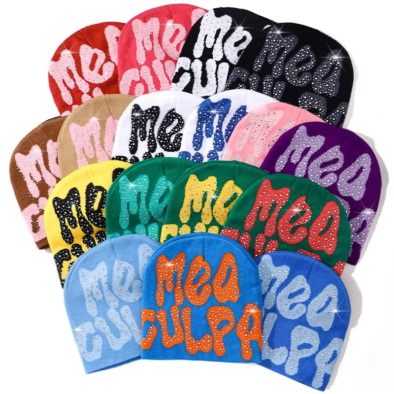 Luxury Winter Warm Hip Hop Jacquard Acrylic Knitted Beanie Hats with Sparkling Rhinestone Customizable for Beach Business Scene