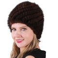 Women Knitted Real Mink Fur Hat Elastic Knitted Warm Hat Fluffy Furry Animal Fur Hats