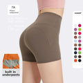 SHINBENE BUILT in UNDERWEAR 3" No Front Seam Workout Sports Shorts Women Fitness Gym Shorts