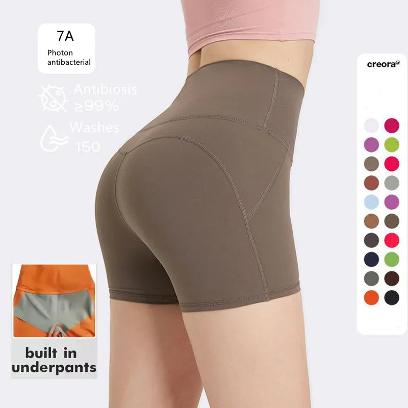 SHINBENE BUILT in UNDERWEAR 3" No Front Seam Workout Sports Shorts Women Fitness Gym Shorts