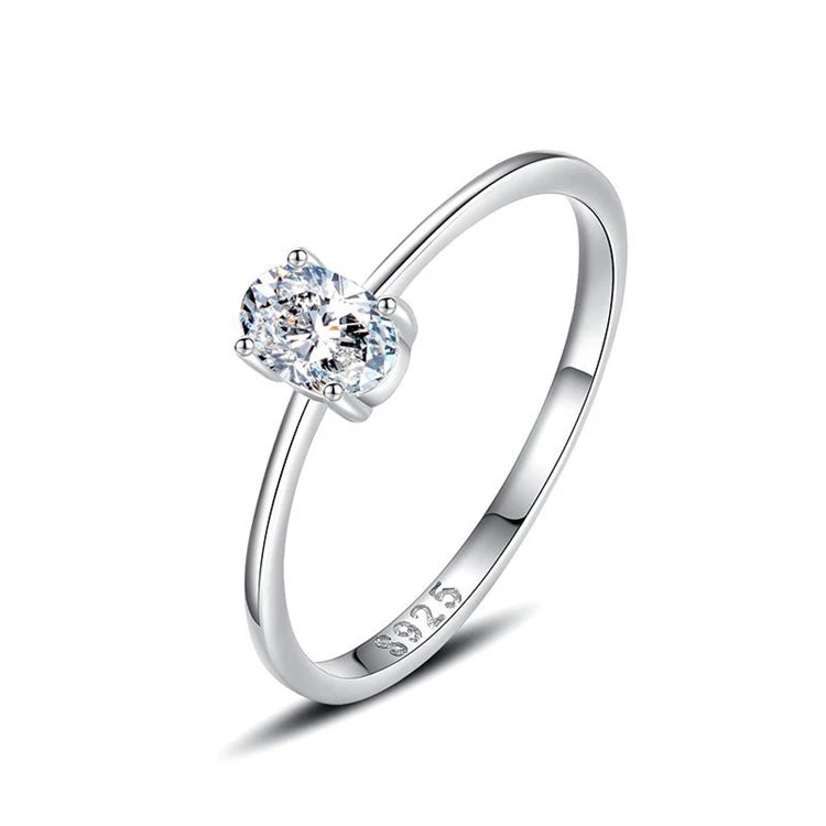 Fine Jewelry 925 Sterling Silver Fashion Oval Shape Zircon Diamond Women Simple Wedding Ring