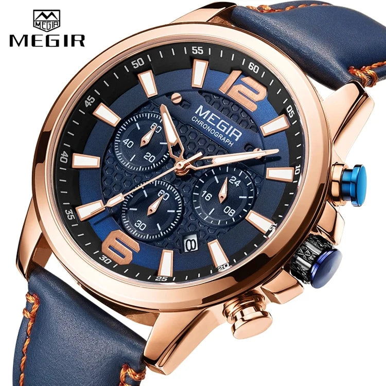 MEGIR 2156 New Causal Sport Chronograph Men's Reloj Stainless Steel Band Wristwatch Big Dial Quartz Wholesale Outdoor Watches