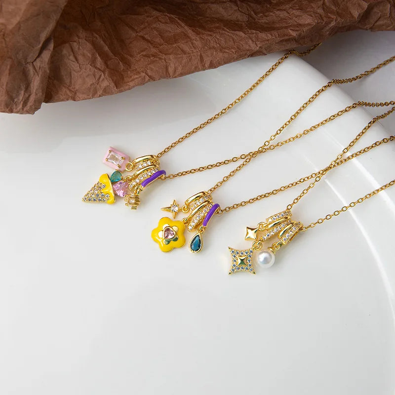 DAIHE Luxury Jewelry Love Bow Combination Pendant Choker Necklace Stainless Steel Zircon Crystal Charm Necklace
